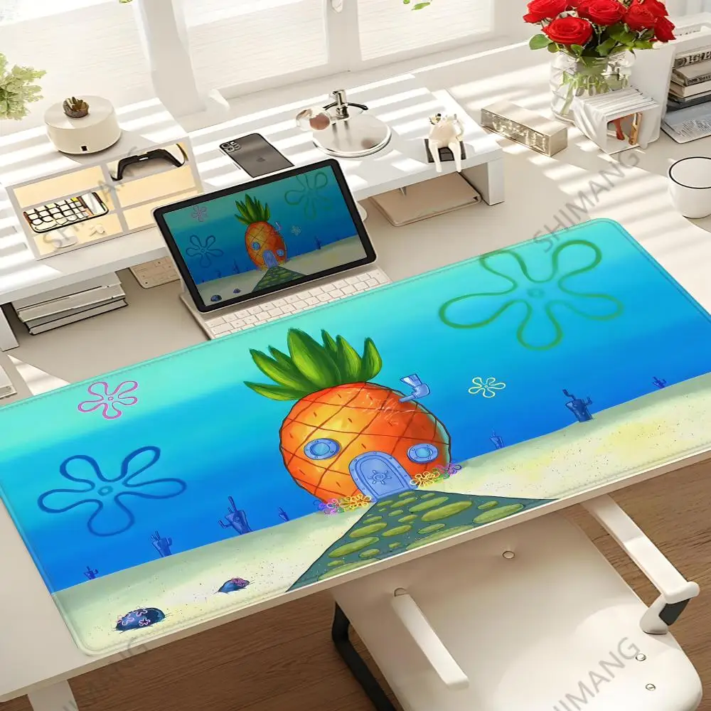 

Anime S-SpongeBob SquarePants teclado mouse pad 900x400mm Kawaii desk mat Pc Gamer Gaming Accessories Computer Offices mousepad