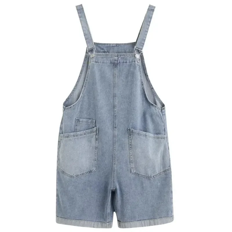 Rompers Women Summer Baggy Solid Wide-leg Overalls Students Korean Style Big Pocket Jeans Jumpsuits Female Shorts Playsuit V1241