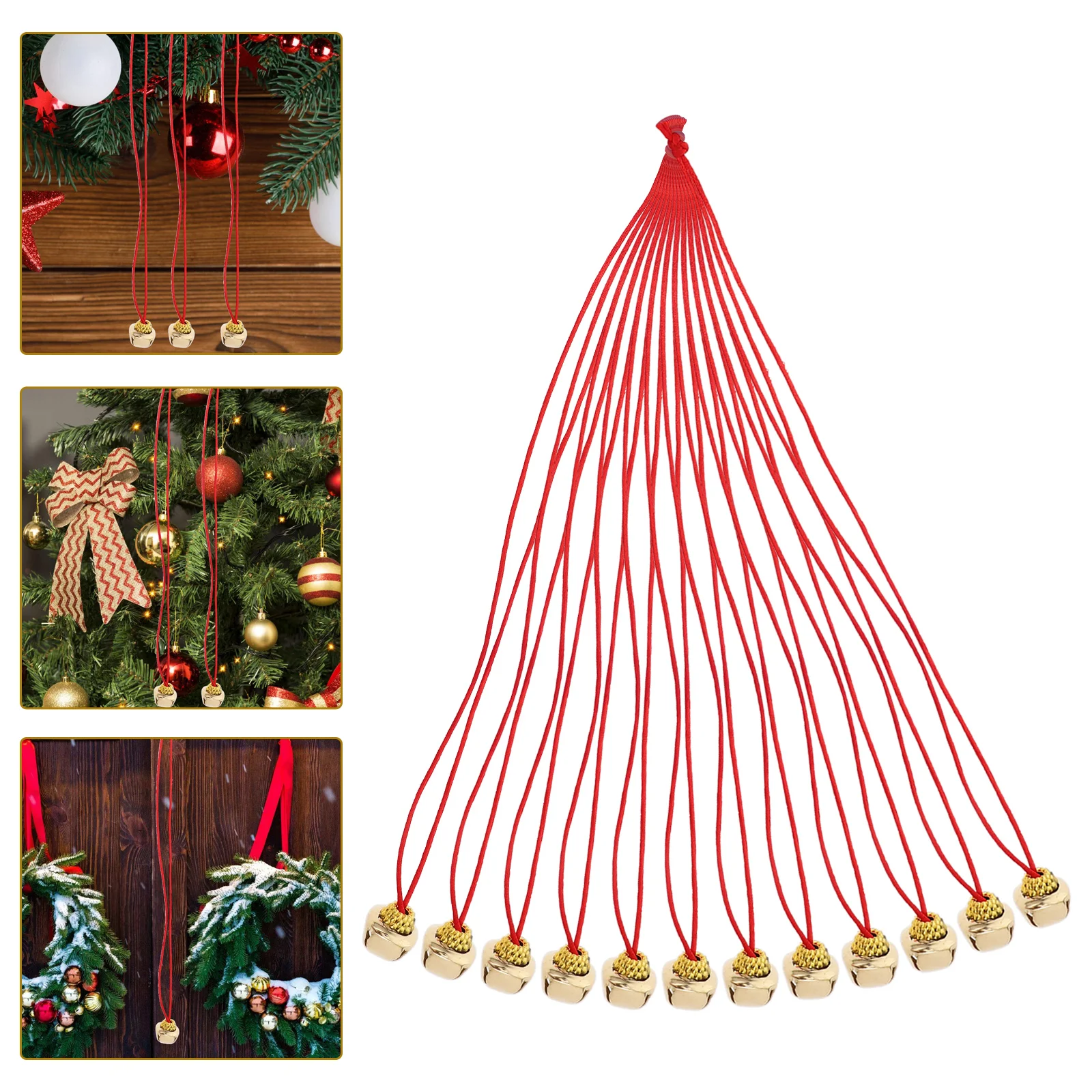 10 PCS Bell Pendant Ornaments for Tree Small Christms Decorations Metal Fairy Decorative Polyester Bells
