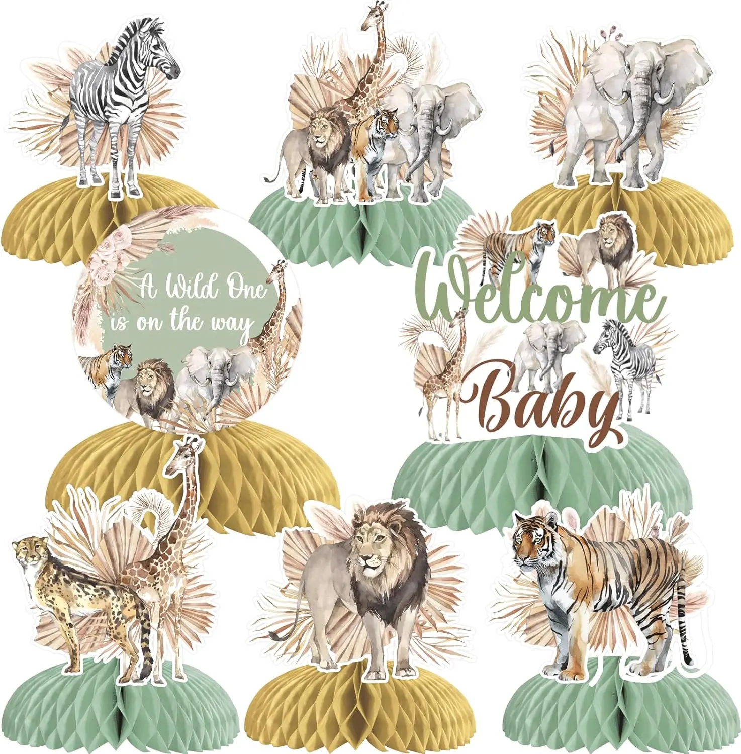 

Safari Birthday Table Honeycomb Centerpiece, Boho Safari, Jungle Animals, Wild Theme, Baby Shower Decors Supplies