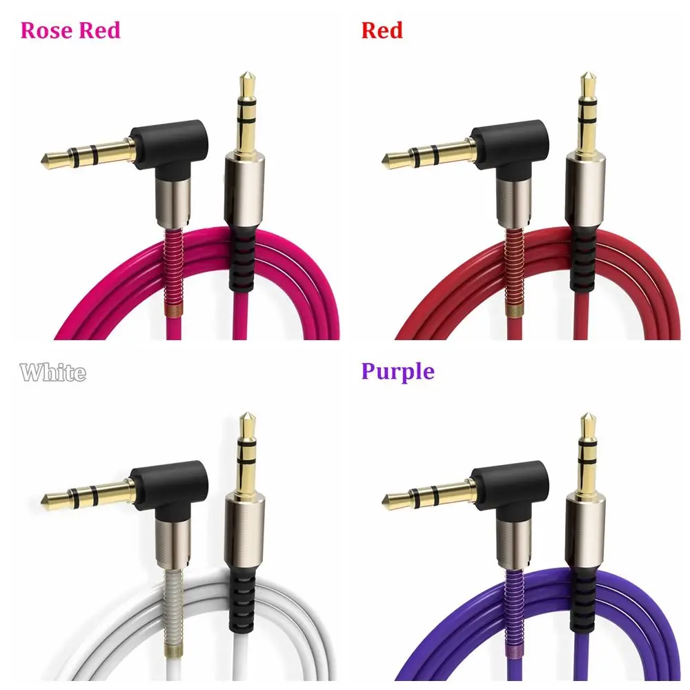 الهاتف 1 متر ستيريو مكبر صوت للسيارة النايلون جديلة ذكر إلى ذكر الزاوية اليمنى 3.5 مللي متر كابل الصوت Aux الحبل