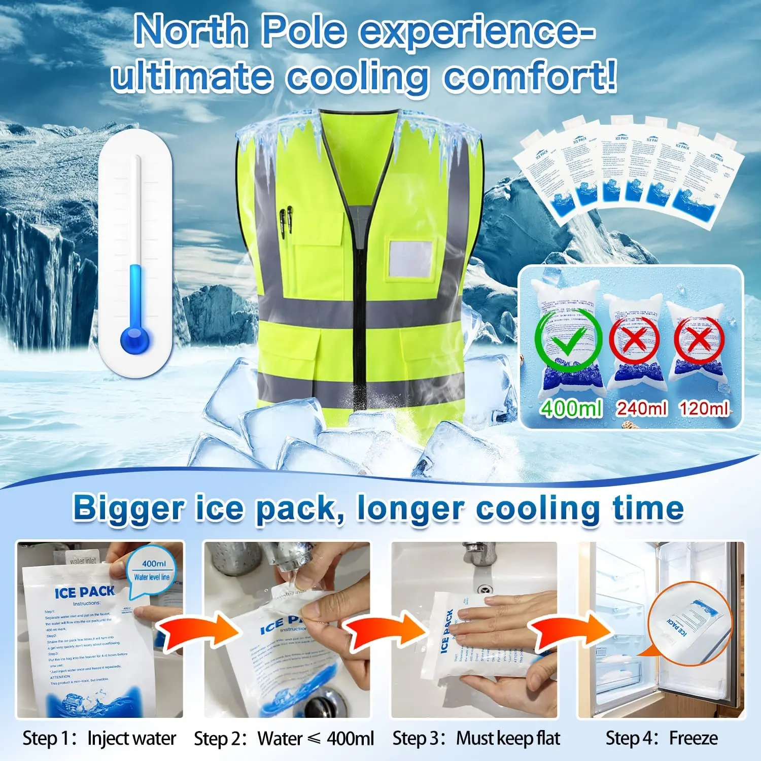 Imagem -03 - Cooling Vest With Ice Pack Ice Safety Vest For Homem Women Reflective Cool Vest For Hot Weather Work U2026