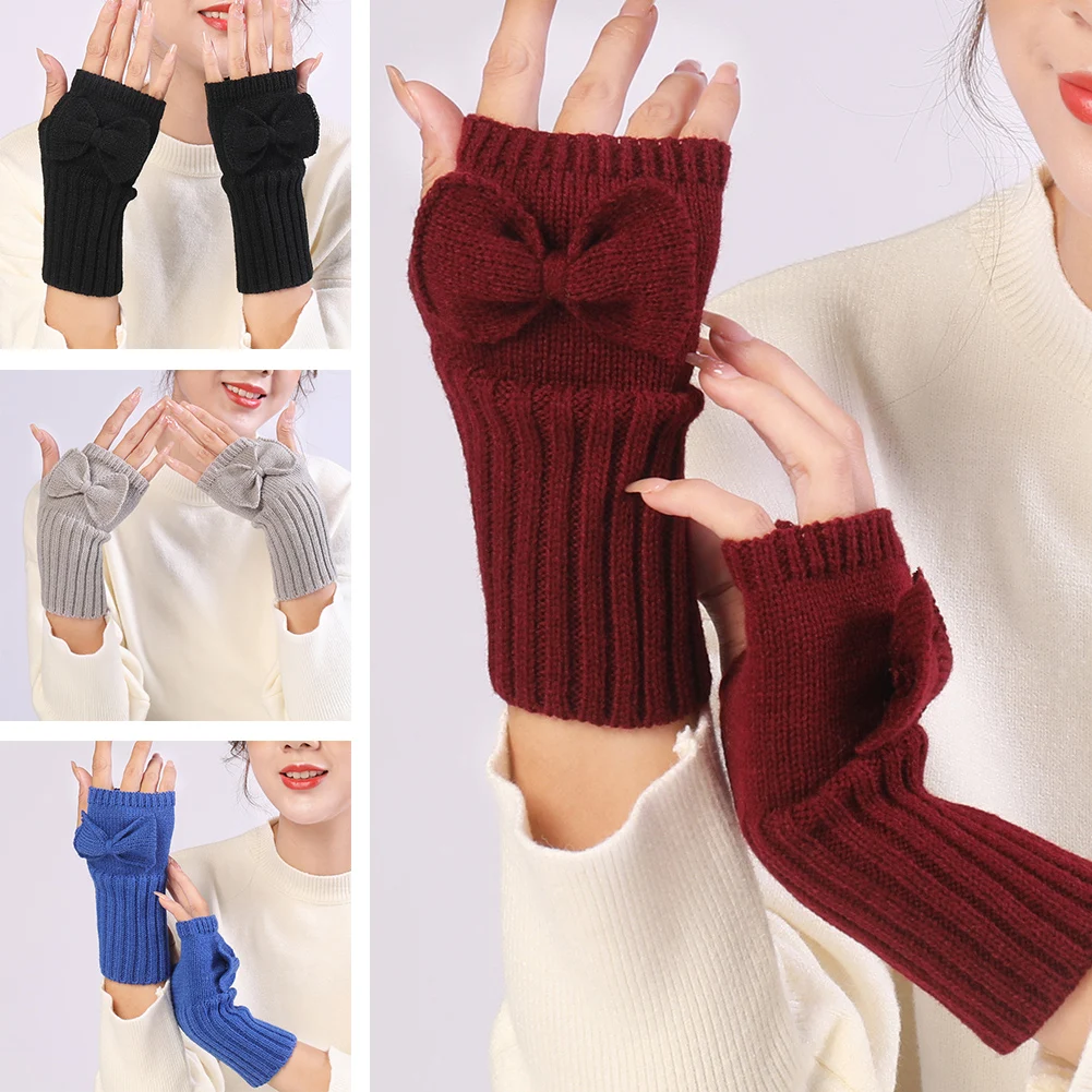 Half Finger Gloves For Women Winter Soft Warm Wool Knitting Arm Short Warm Fingerless Mittens Handschoenen Unisex Guantes