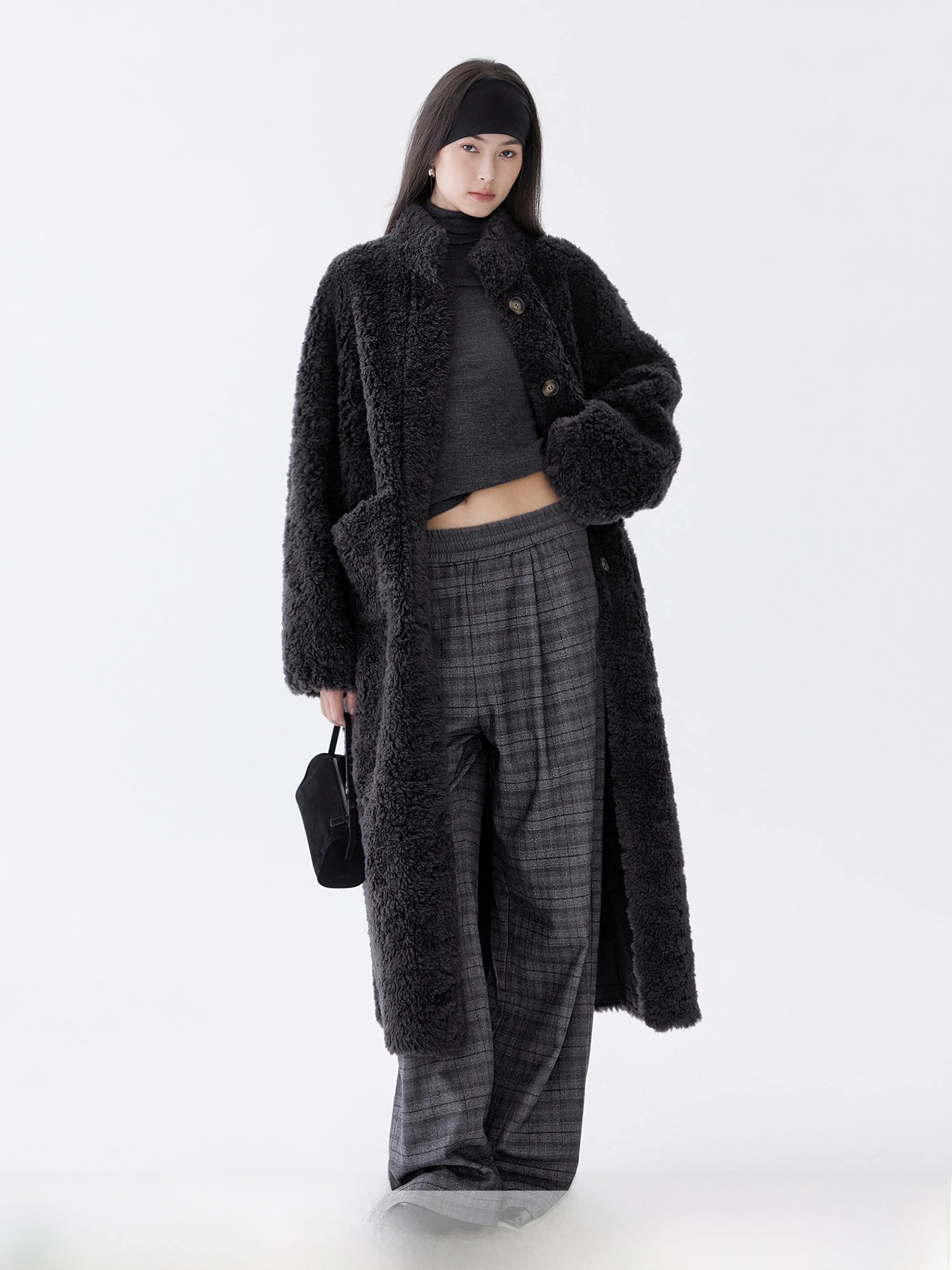 

Loose Woolen Coat Long Stand Collar Women's Outerwear Winter Faion Ele Tailored Sle Commute Simple Design No Brand