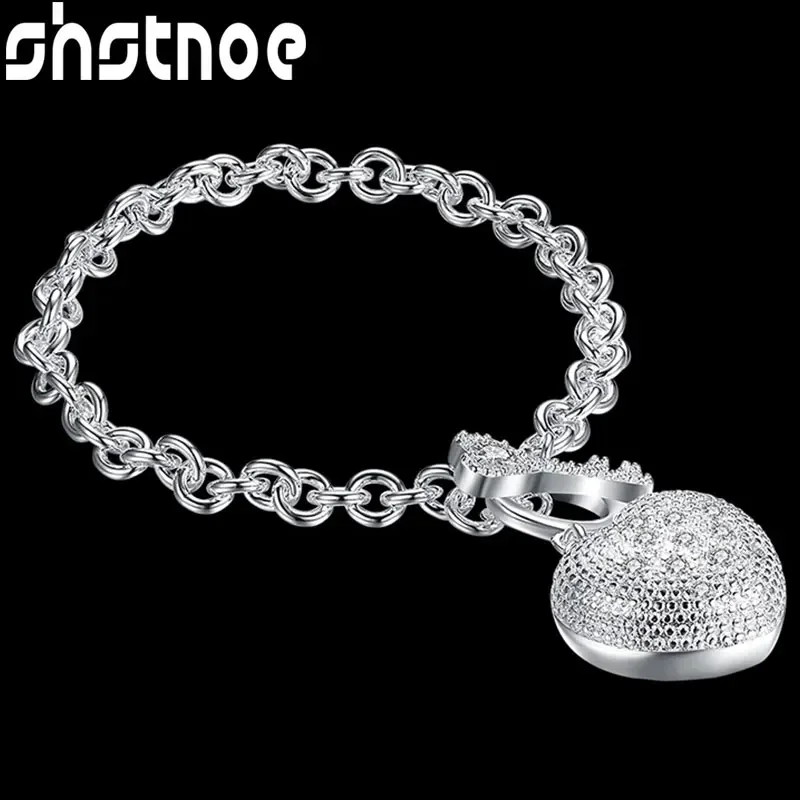 

SHSTONE 925 Sterling Silver AAA Zircon Heart Key Bracelet Women's Valentine's Day Gifts Fashion Wedding Engagement Party Jewelry