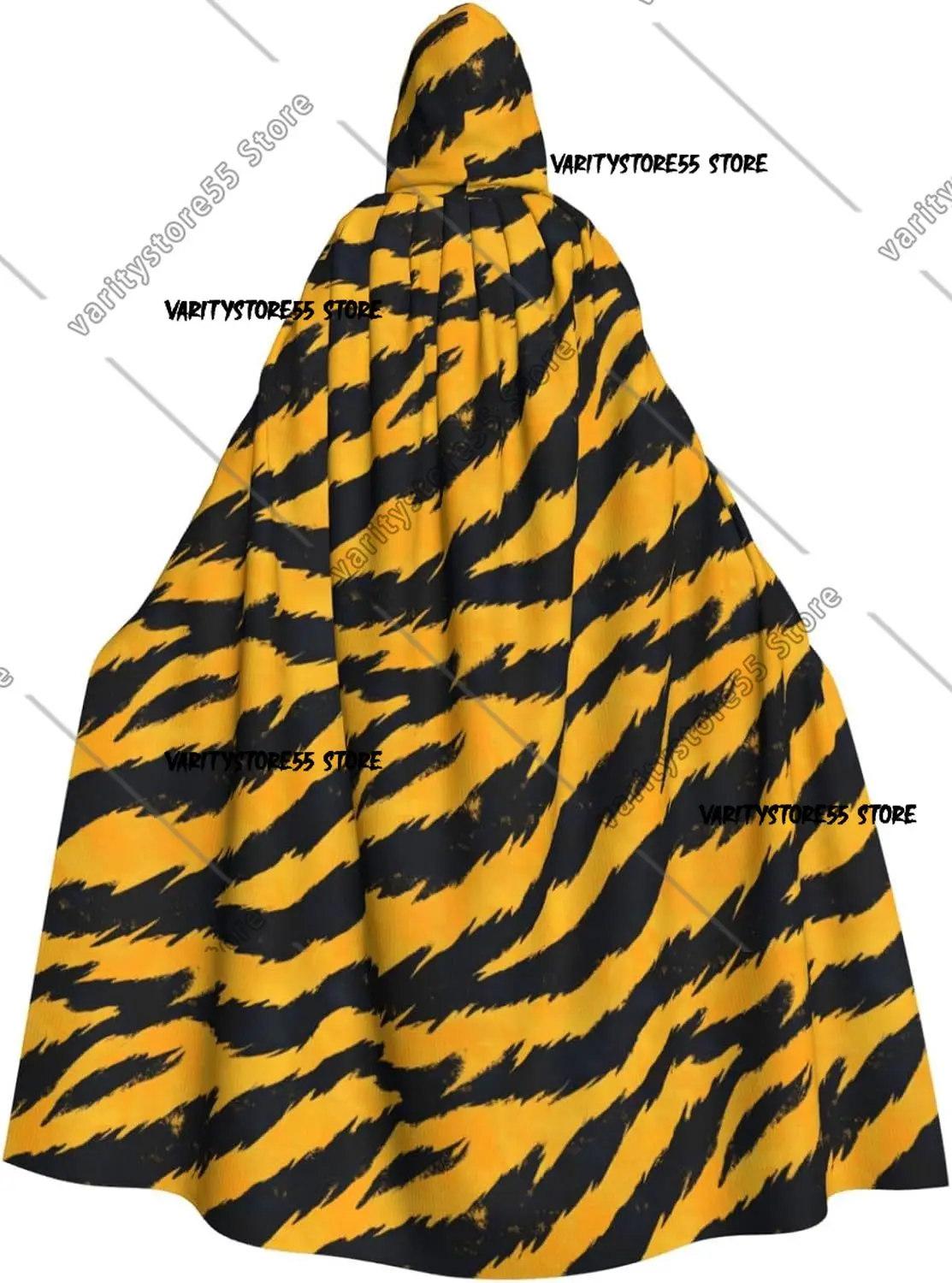 Cloak Hood Men Women Tiger Stripe Pattern Print Witch Hooded Vampire Cape Halloween Costumes Black
