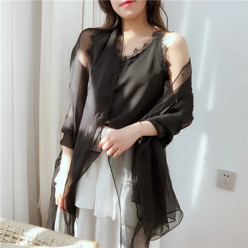 Spring And Summer Light Chiffon Gauze Ultra-thin Solid Color Ice Silk Neck Long Beach Sunscreen Shawl Hijab Beach Towel