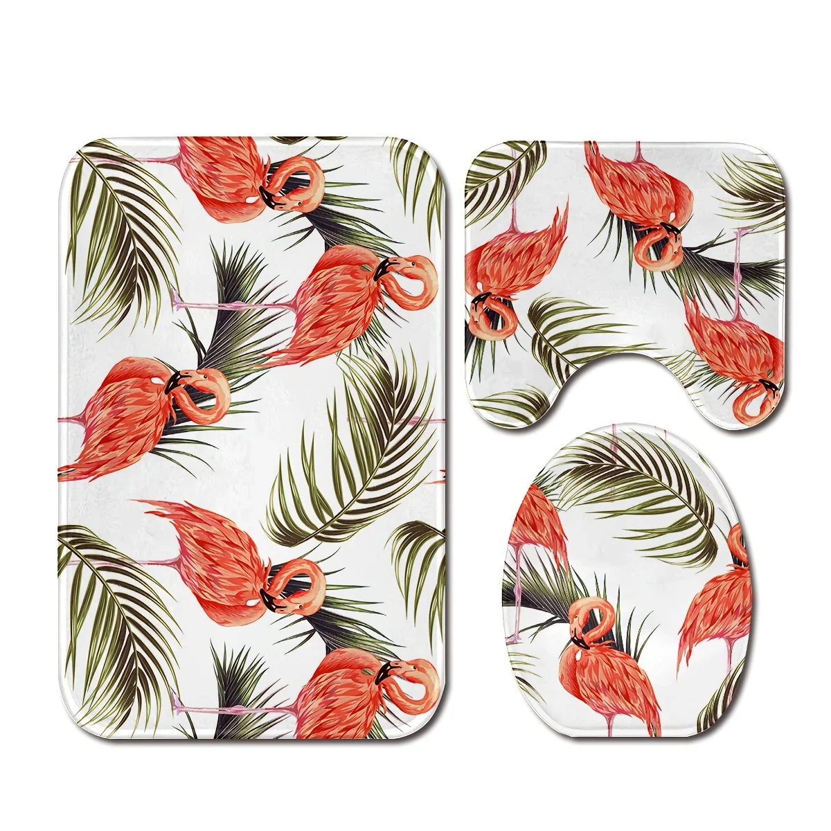 

Декор для ванной комнаты с рисунком пальмового листа фламинго, 3 шт., полиэфирная ткань, можно стирать в машине, U-образный коврик, нескользящий коврик, чехол на сиденье унитаза