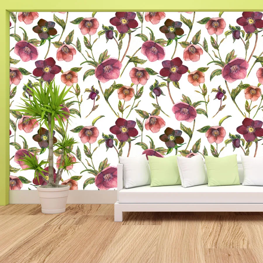 

Custom Peel and Stick Optional Wallpaper for Living Room Decoration TV Contact Wall Papers Home Decor Wild Floral Mural Covering