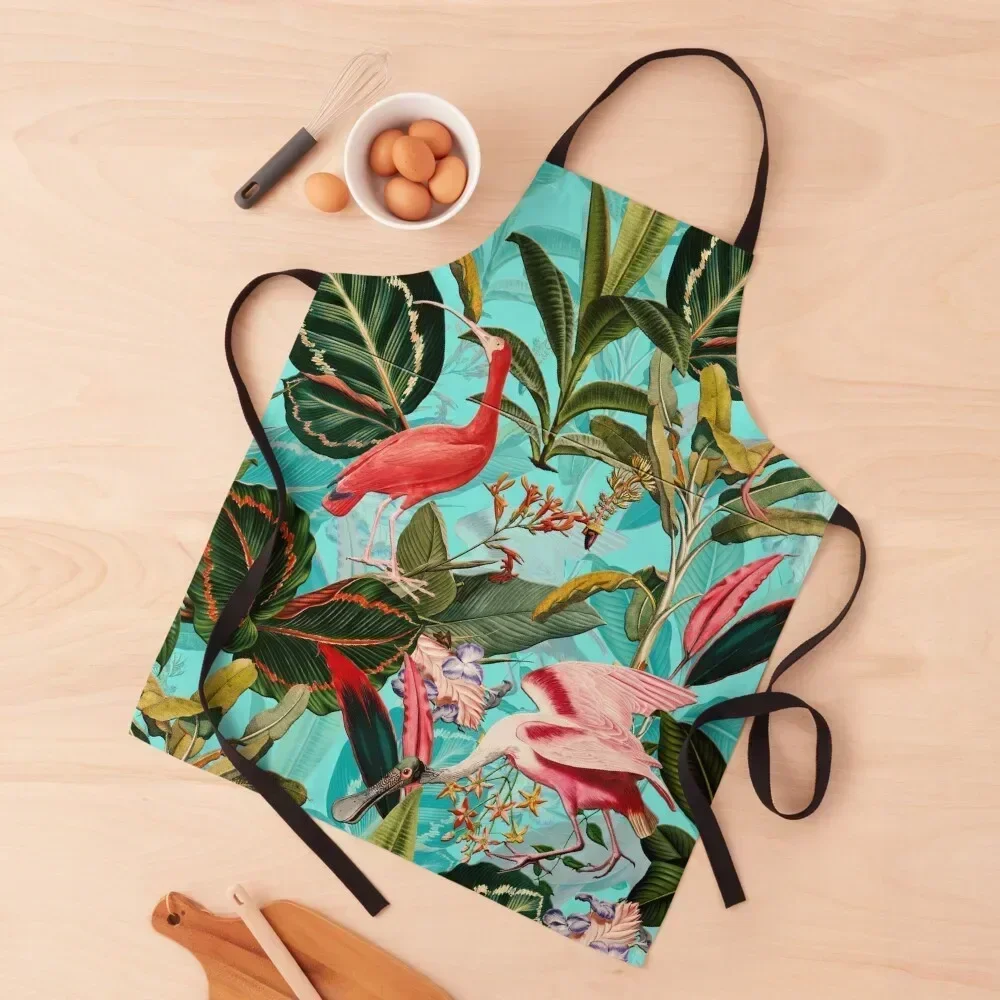 

Vintage Tropical Bird Jungle Garden Teal Apron Kitchenware Art Home And Kitchen Kitchen Supplies Apron