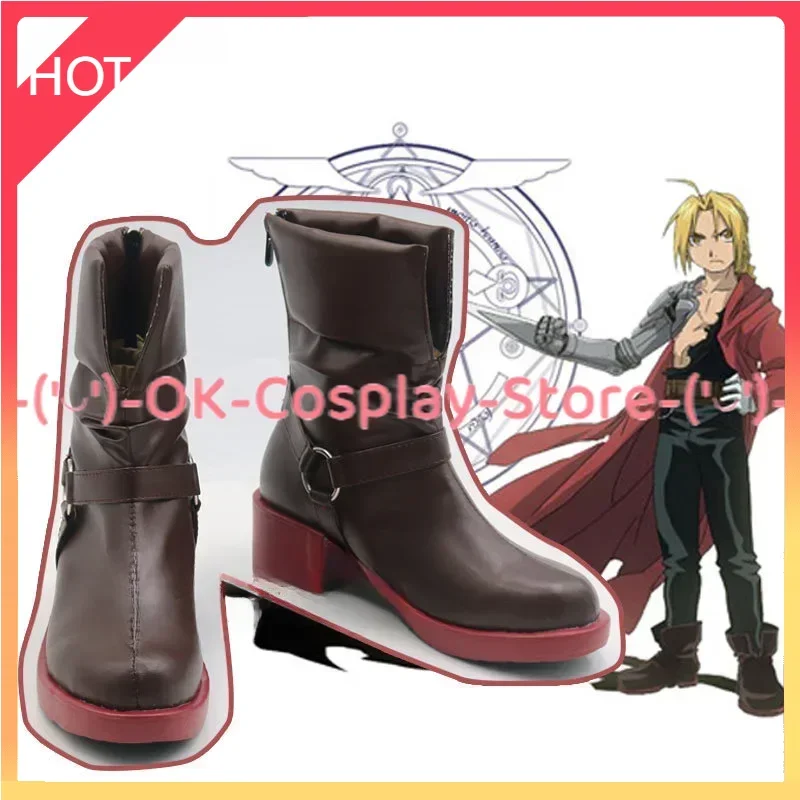 Anime Fullmetal Alchemist Edward Elric Cosplay Shoes PU Shoes Halloween Carnival Boots Custom Made