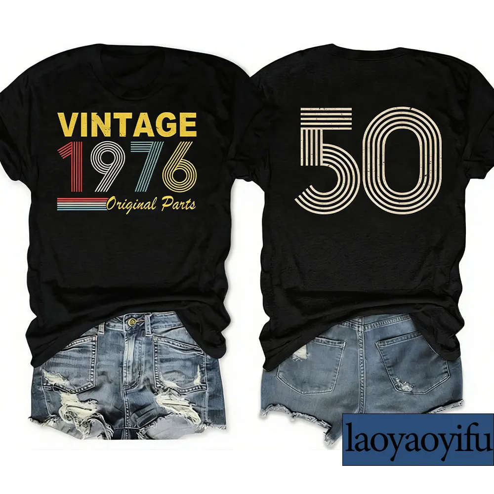 50th 60th Birthday Gift for Women Vintage 1976 1966 Cotton Tshirt Birthday Party Tee Graphic Short Sleeve Tops The Gift for Mom