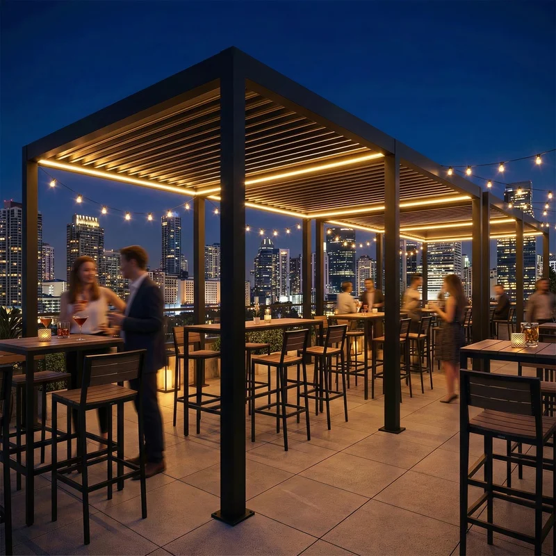 Expandable Aluminum Pergola with Structure, Foldable Outdoor Table Accessory Patio & Plaza Aluminium Louvre Gazebo