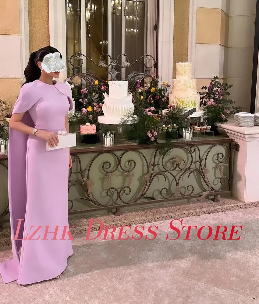 فستان سهرة بحورية البحر من الجيرسيه رشيق مخصص عالي الجودة وأكمام قصيرة ورقبة دائرية بطول الأرض فستان سهرة نسائي