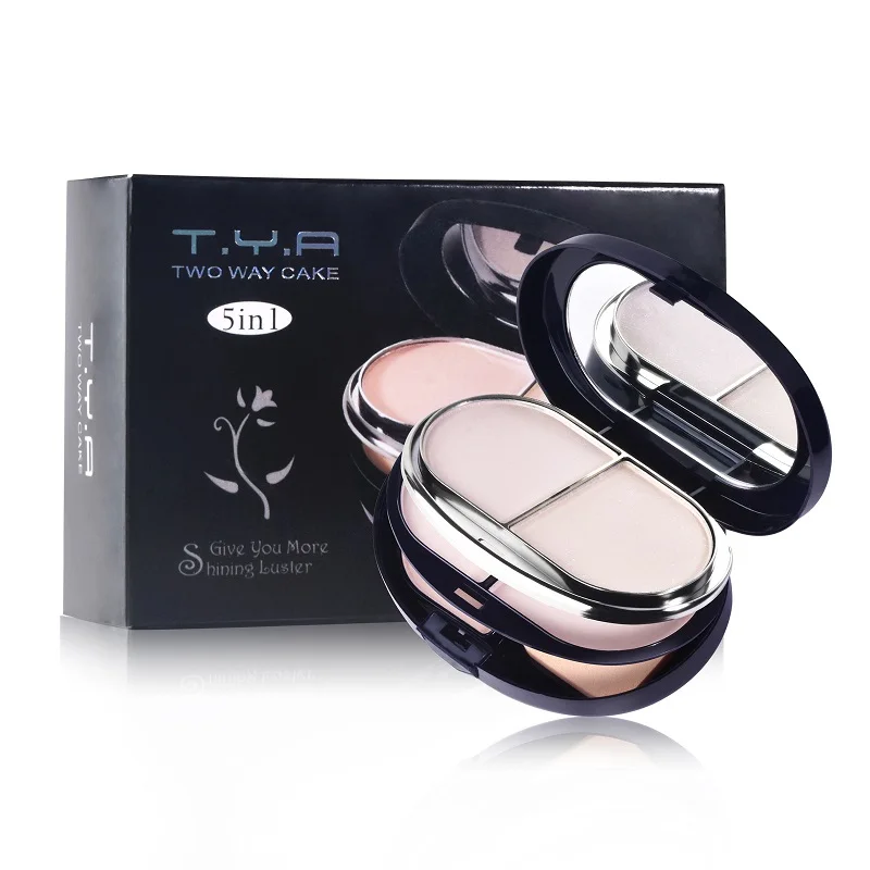 5 in 1 Two Way Powder Palette Oil-control Concealer Long Lasting Makeup Powder With Puff Face Foundation Cosmetic 38g