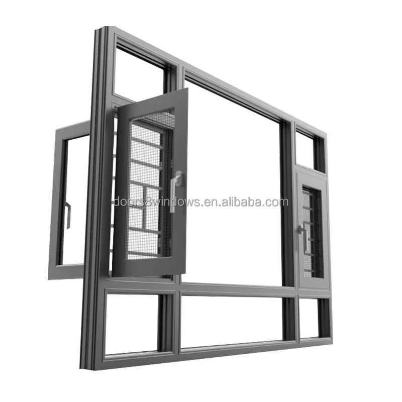 Modern Casement Window with Swing Open Style Aluminum Alloy Frame and Tempered Glass Louver Curtain for Hotel Application