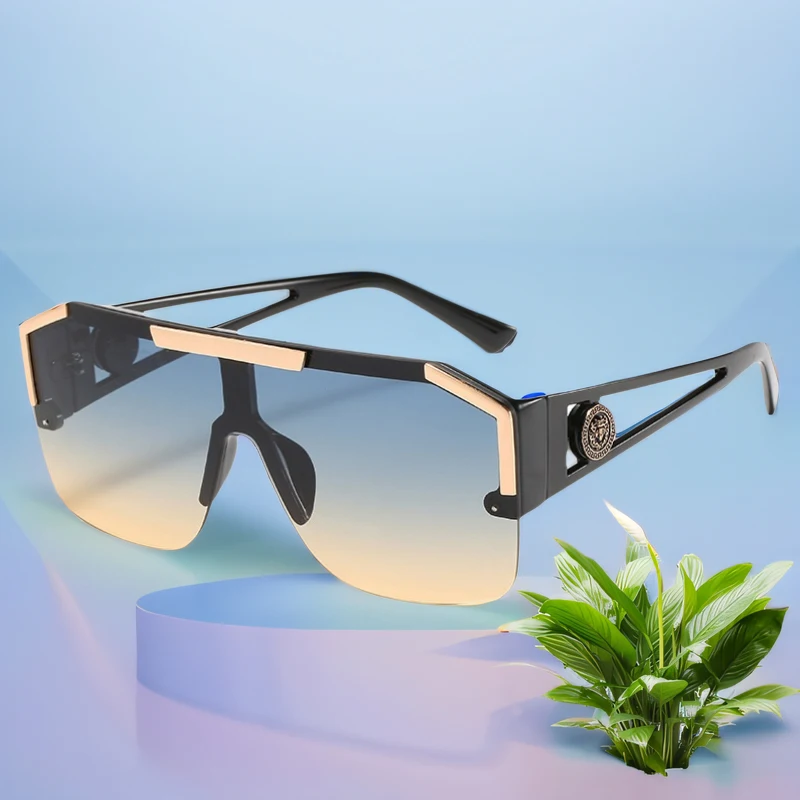 New lion head one piece sunglasses trend big frame sunglasses female personality hollow temple glasses