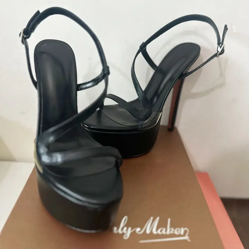 Onlymaker Sandalias de plataforma con punta abierta para mujer, sandalias finas de tacón alto para fiesta y noche, tacones de aguja
