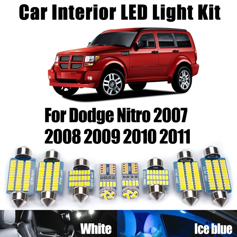 8Pcs For Dodge Nitro 2007 2008 2009 2010 2011 Canbus Car Reading Bulbs LED Interior Map Dome License Plate Light Kit Accessories
