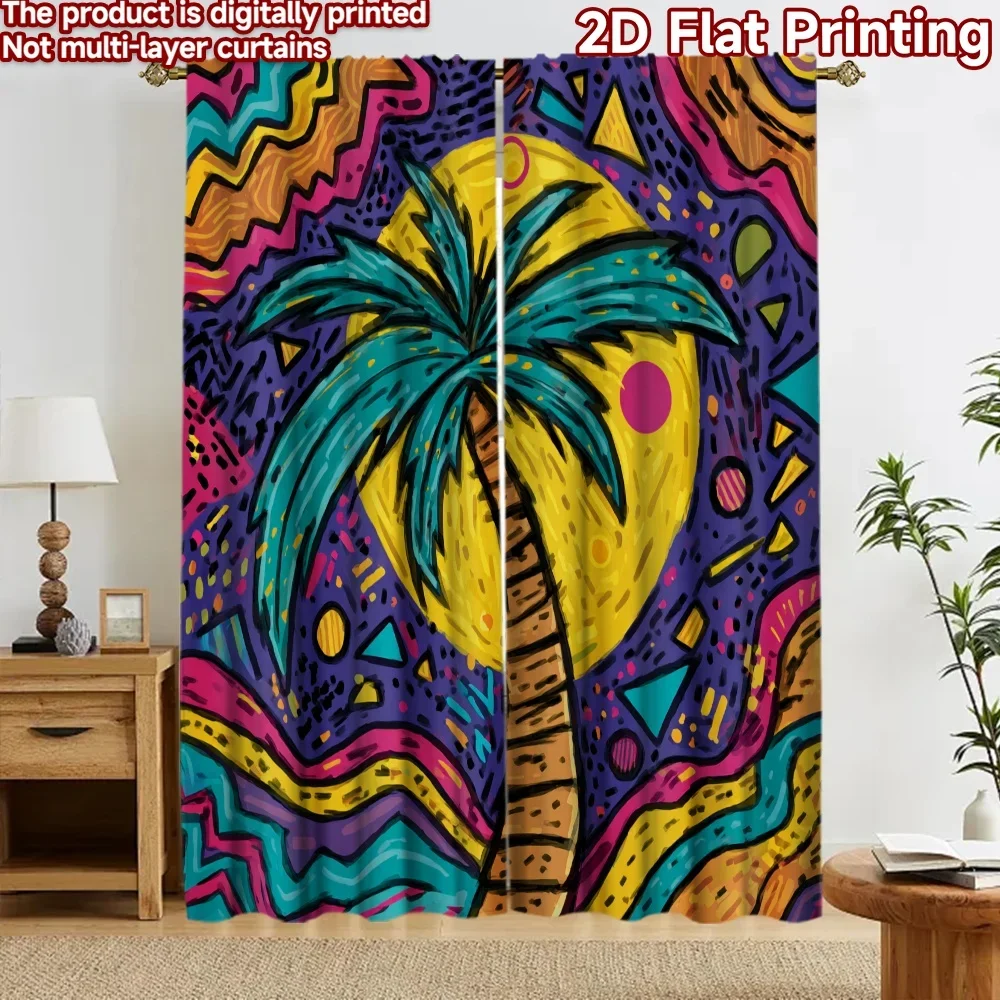 Vibrant Tropical Palm Leaf Curtains Boho Jungle Digital Print Window Treatment Decor Curtains Panels for Living Room