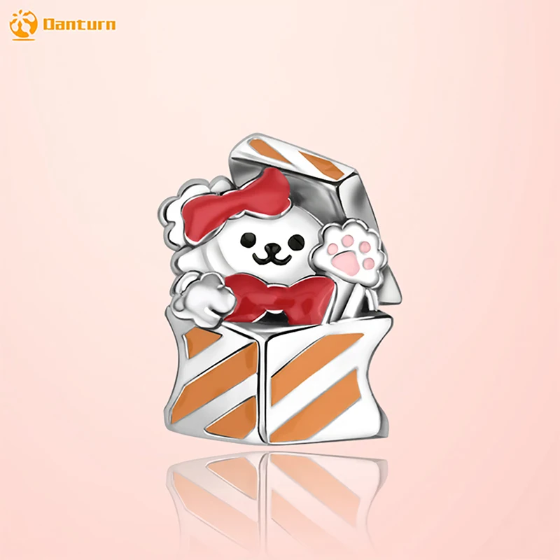 

Danturn 925 Sterling Silver Original Bead Cute Puppy Gift Box Dangle Charm fit Snake Chain Bracelet Fashion Women Jewelry Making