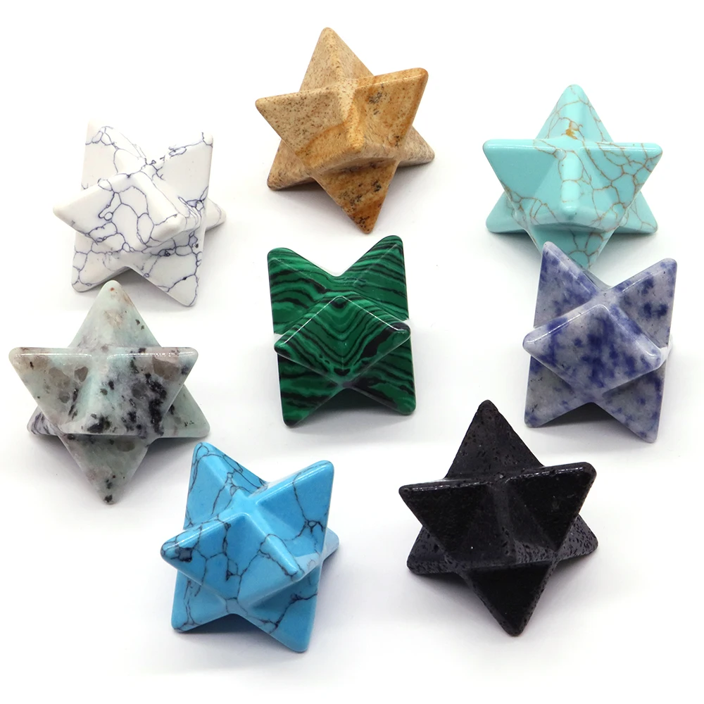 25mm Merkaba Star Stone Carving Natural Healing Crystal Quartz Jade Jasper Energy Craft Home Decoration For Altar Wholesale Gift