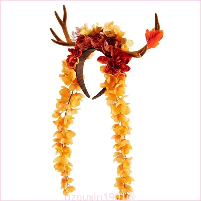 57qa Gothic Flower Horn Stirnband Schädel Cosplay Halloween Rollenspiele Kopfschmuck Proms Party Live Show Kopfbedeckung – Detail 4