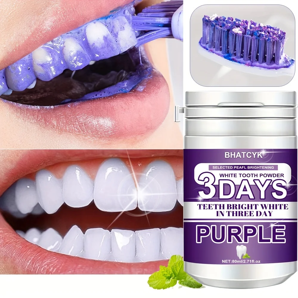 

Purple Teeth Whitening Powder Deep Cleansing Formula Fresh Mint Flavor Suitable For Daily Oral Care Travel Outfit