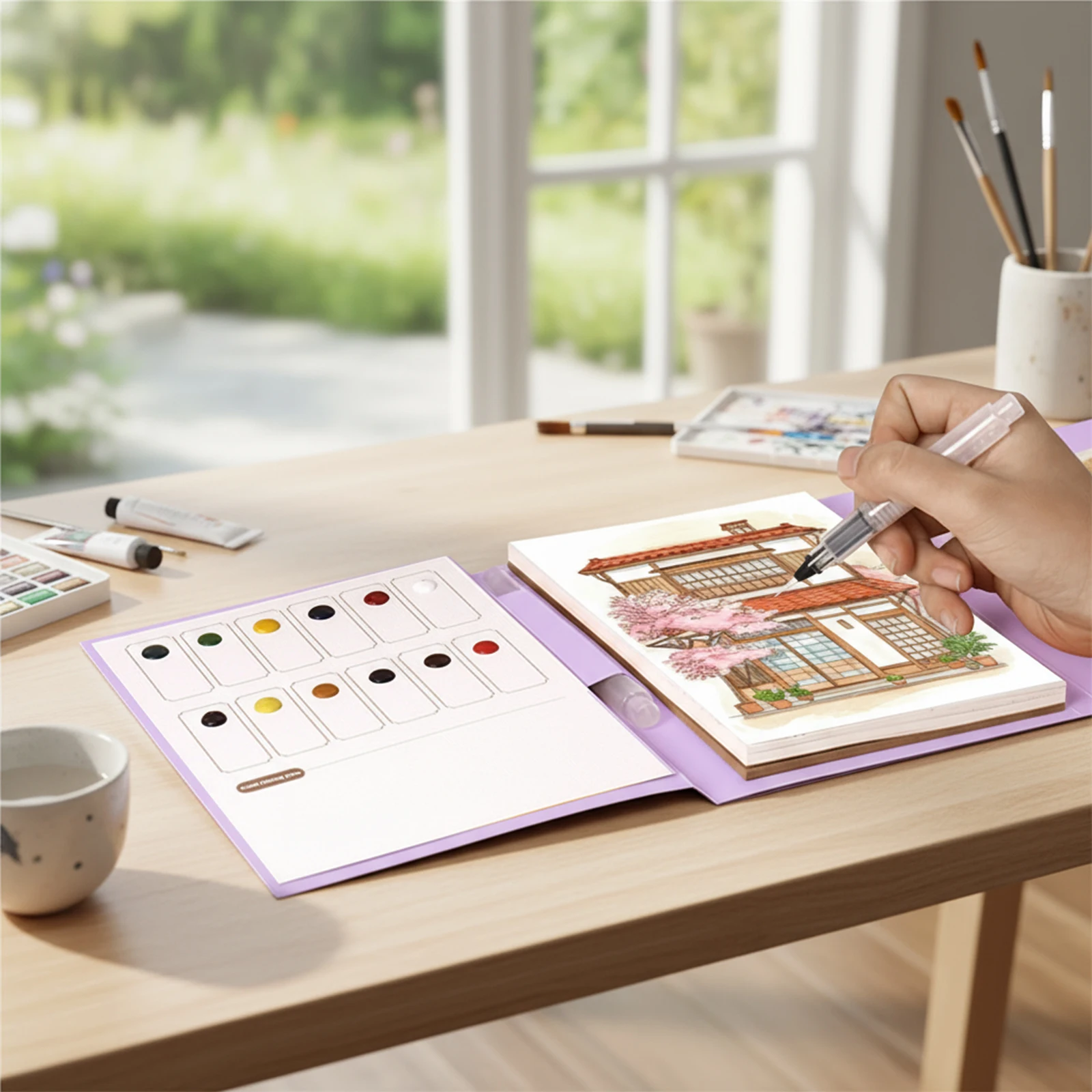 

Набор красок для акварельной бумаги с 12-цветными красками, тортами и кистью, акварельной рабочей книгой для начинающих