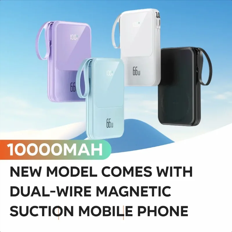 

New Model Comes with Dual-wire Magnetic Suction Mobile Phone Wireless Charging Power Bank 10000mAh Mini Compact Mobile Power