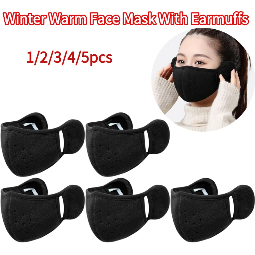 2 in 1 Winter Warm Face Mask Earmuffs Unisex Coldproof Face Covering Outdoor Cycling Hiking Ski Ear Warmer Face Mask 1-5pcs