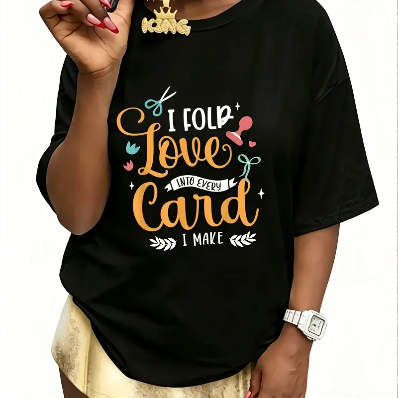 I Fold Love into Every Card Women's 100% Cotton T-Shirt Fun Print Short Sleeve Top Casual Round Neck Tee S-5Xl