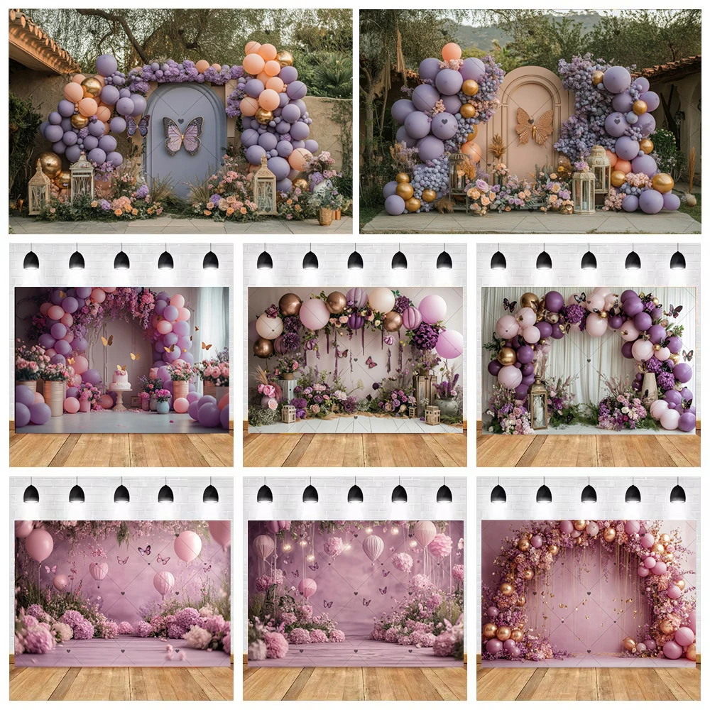 

Romantic Butterfly Birthday Party Decor Backdrop for Photography Flowers Arch Balloon Baby Shower Kids Portrait Photo Background