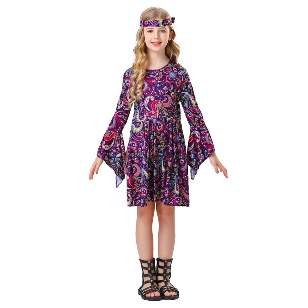 Kinderen Retro Disco Hippie Cosplay Meisjes Dansjurk Kostuum Kids Halloween Disco Podiumkostuums