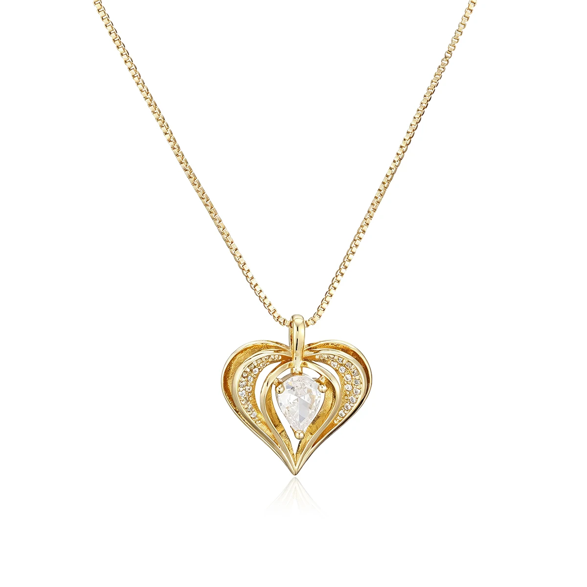 NEWBUY Hot Sale White/Red/Blue/Green Crystal AAA CZ Zircon Heart Pendant Necklaces For Women Gift