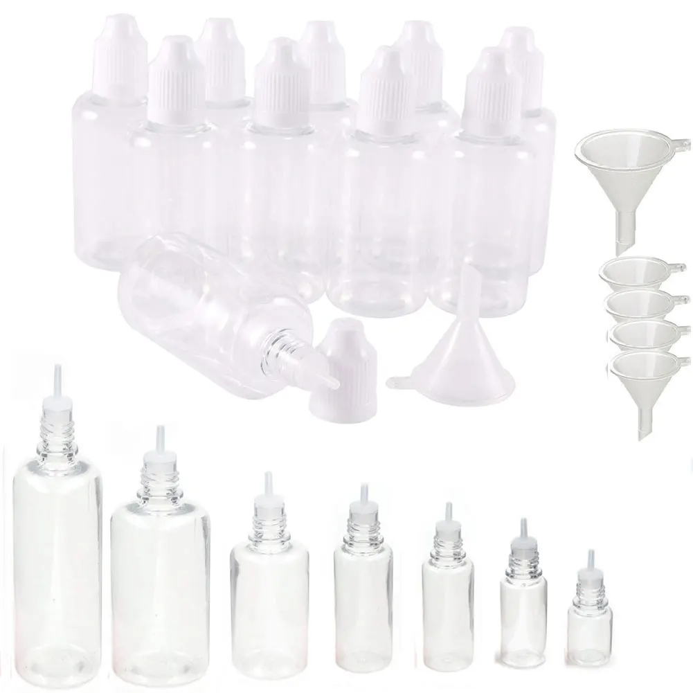 

50PCS X 5ML-100ML PET Clear Dropper Bottles Empty Plastic Juice Eye Liquid Refillable Containers with Black Caps Dropper Tips