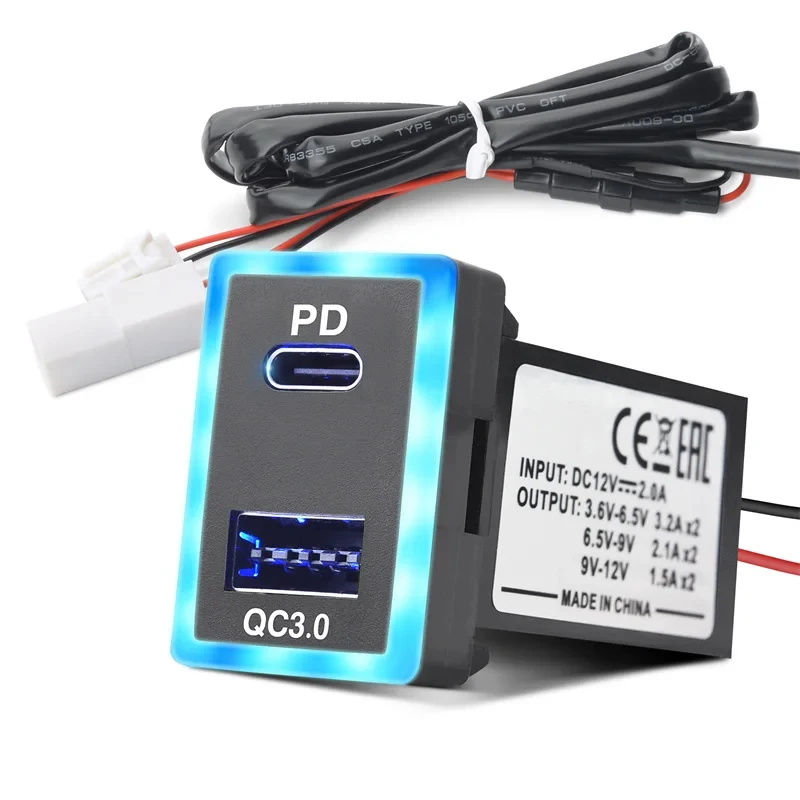 MICTUNING Type C PD QC3.0 Car Charger Large Size Dual USB Fast Charger Socket Hight Power Quick Charging For Toyota iPhone