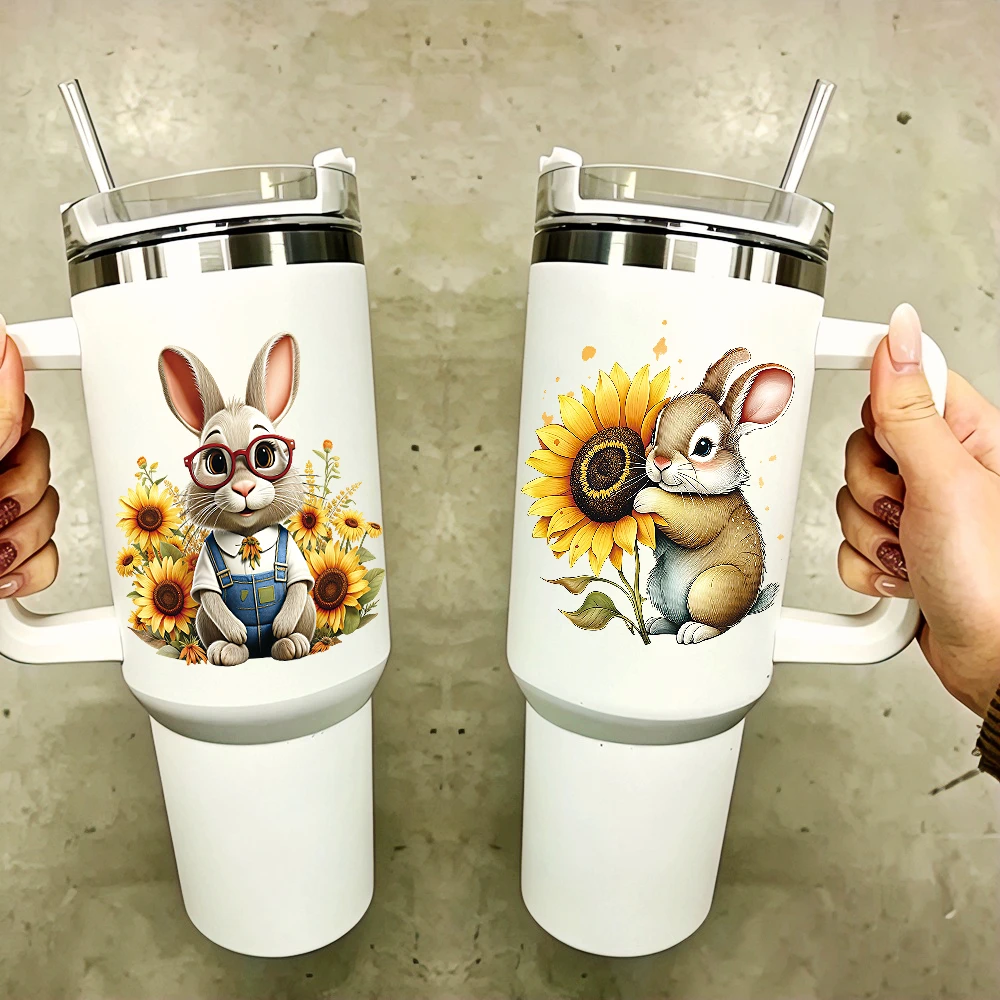 6pcs Yak Rabbit Fox Animal UV DTF Cup Wrap Sunflower Hedgehog Raccoon 3D UV Transfer Sticker Self-adhesive Bloom Mug Cup Wrap view 6