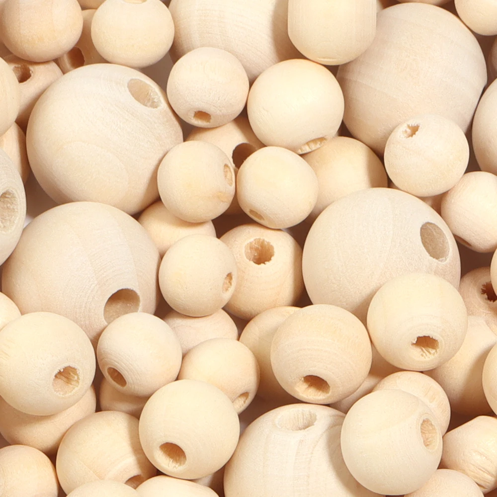 10-100pcs Natural Round Wooden Beads 6-30mm Spacer Charm Balls Bead for Jewelry Making DIY Handmade Accessories