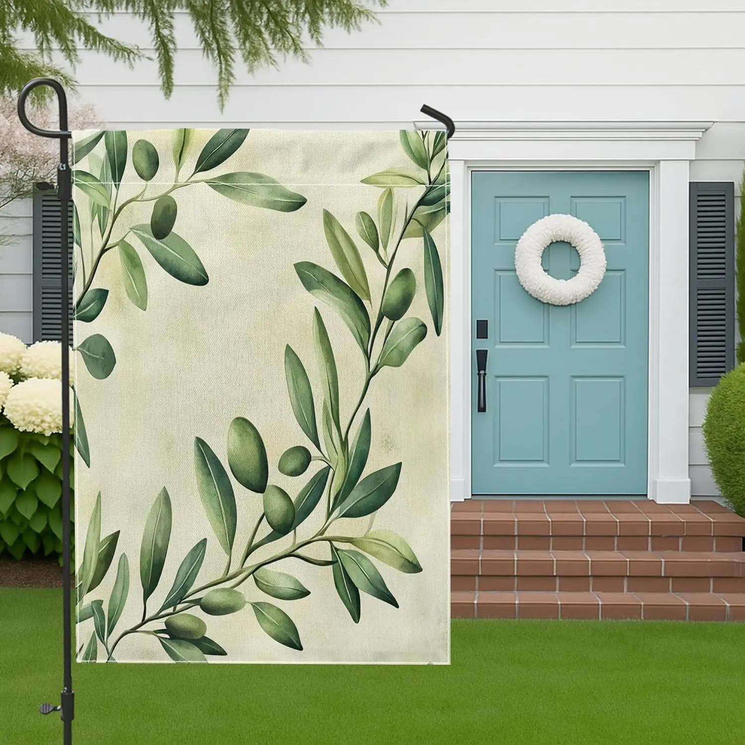 Spring Watercolor Olive Tree Garden Flags 12x18 Inch for Outside, Fun Plant Leaves Standard Vertical Linen Flags, Botanical  PPM