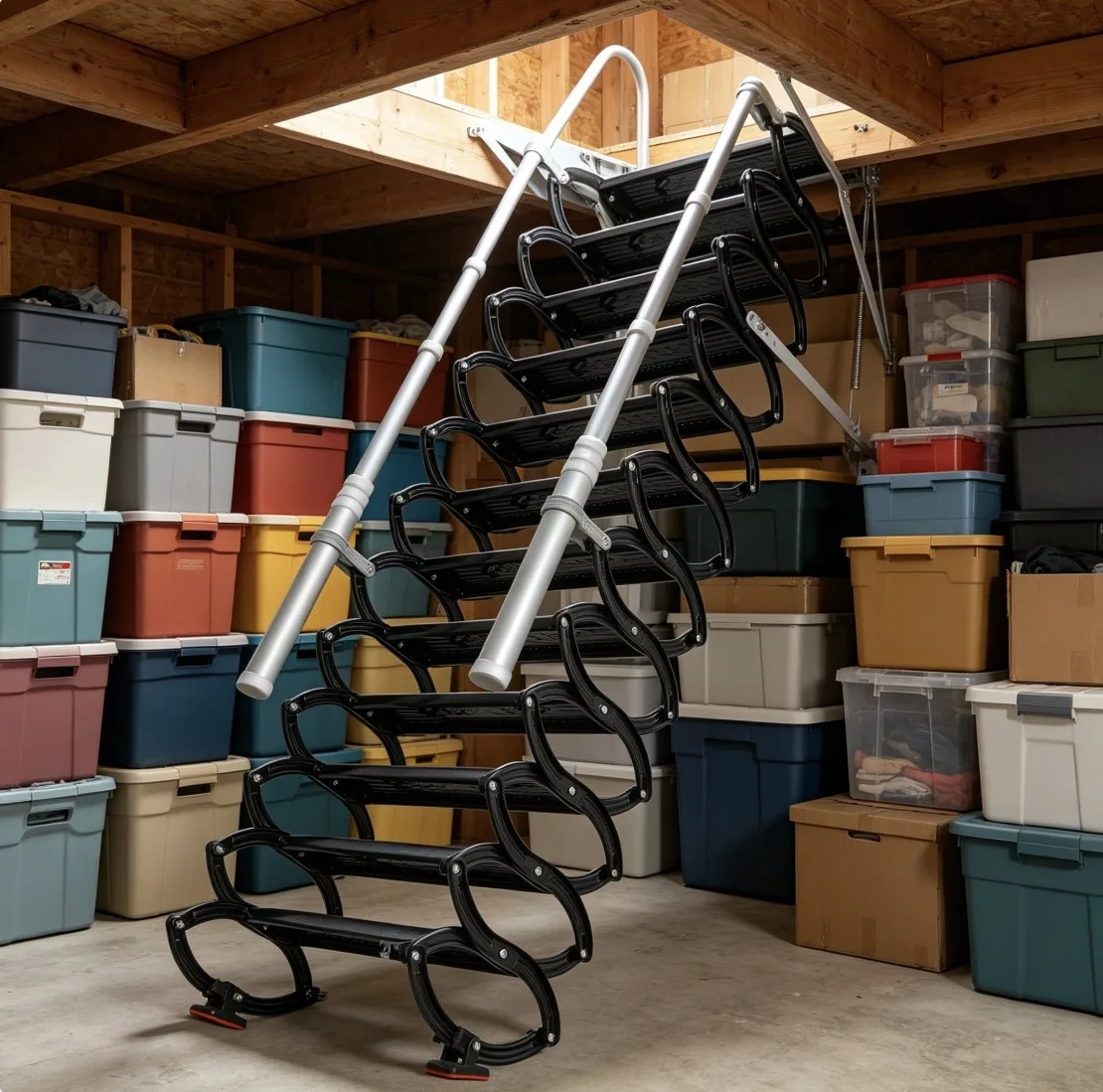 Movable Retractable Aluminium Attic Ladder, Indoor Pull Down Loft Stairs