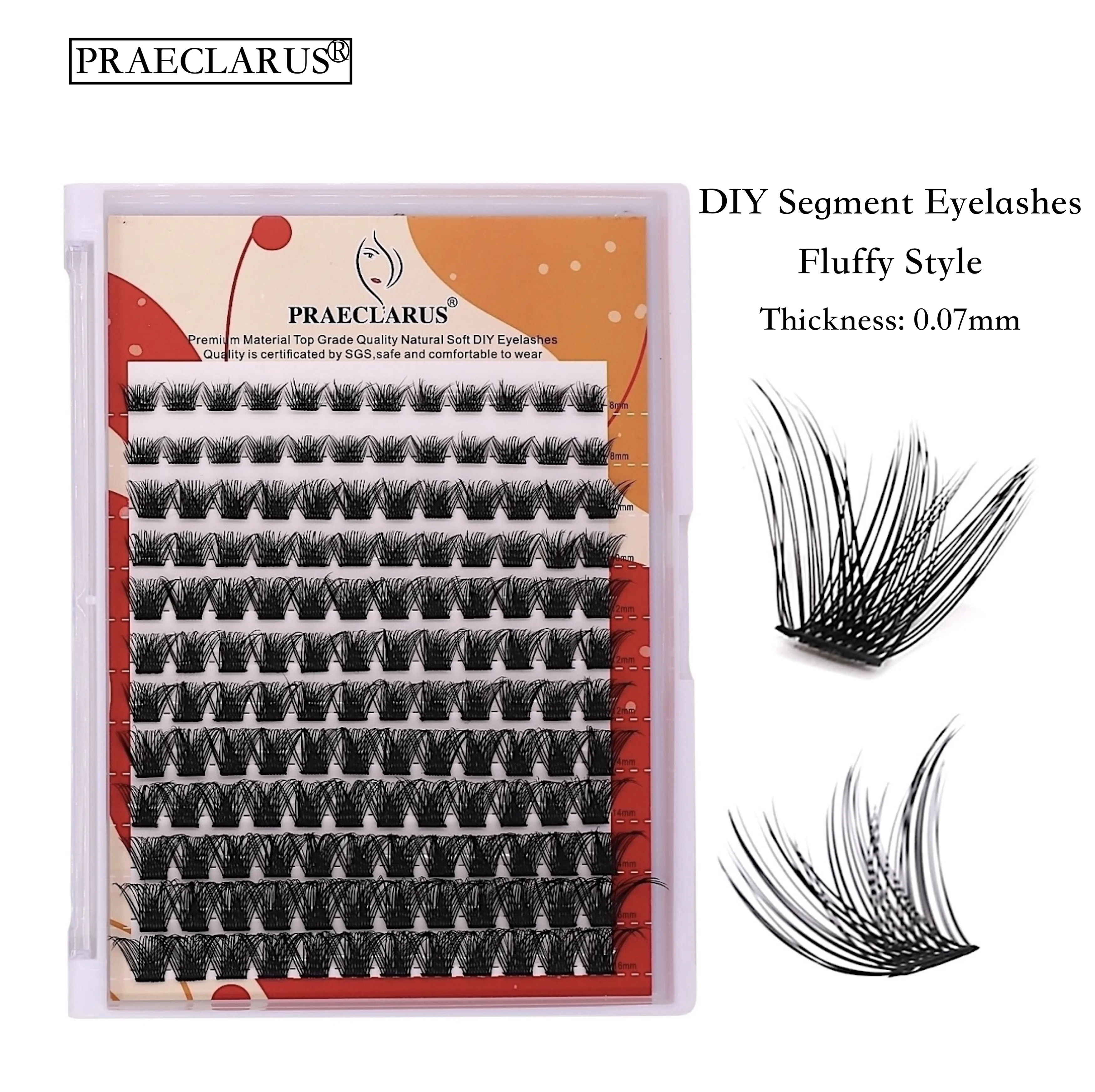 PRAECLARUS DIY Segment Pre-Cut lashes Hand Made Natural Soft DIY strip glue-based Cluster lashes Segmented eye lashes