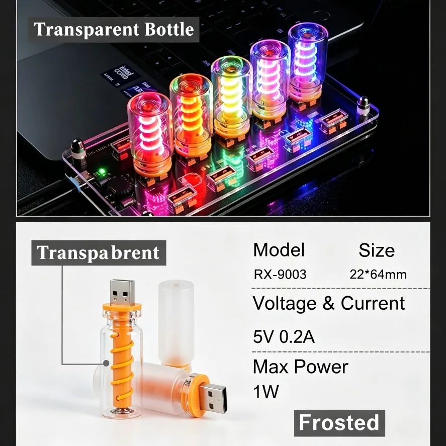 5V USB LED Filament Glass Book Light 7 Colors Touch Control Dimmable Car Home Room Laptop PC Festival Decoration Night Light