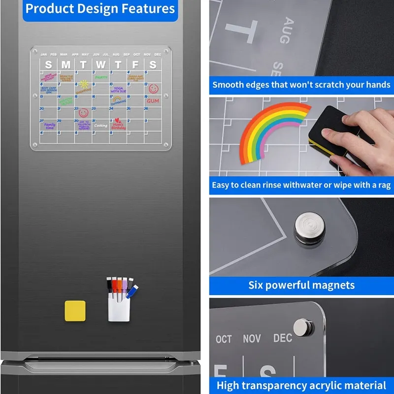 Acrylic Dry Wiping Board Refrigerator Magnetic Suction Message Board Monthly Weekly Calendar Erasable Memo Writing Board