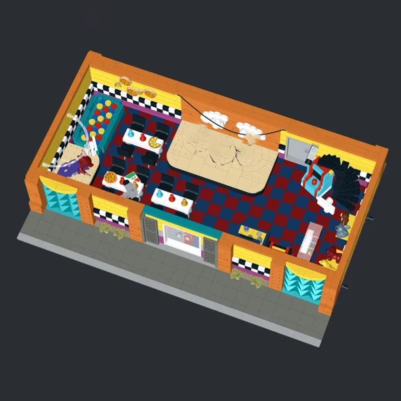 Street View Modello Moc Building Blocks Negozio di pizza Modello modulare Tecnologia Mattoni Assemblaggio fai-da-te Giocattolo da costruzione Regali di festa
