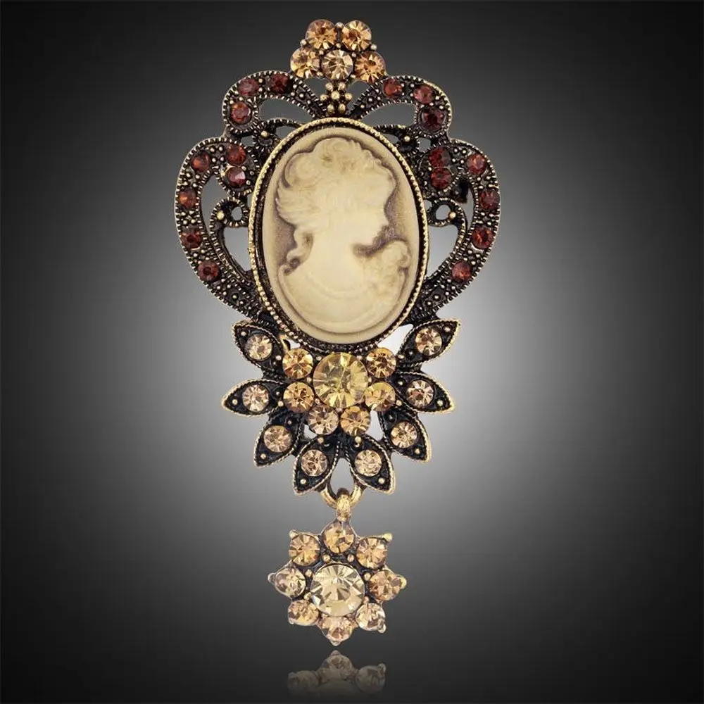 Elegant Antique Cameo Boutonniere Rhinestone Queen Brooch Pin Jewelry Christmas Gift Fashion Accessories