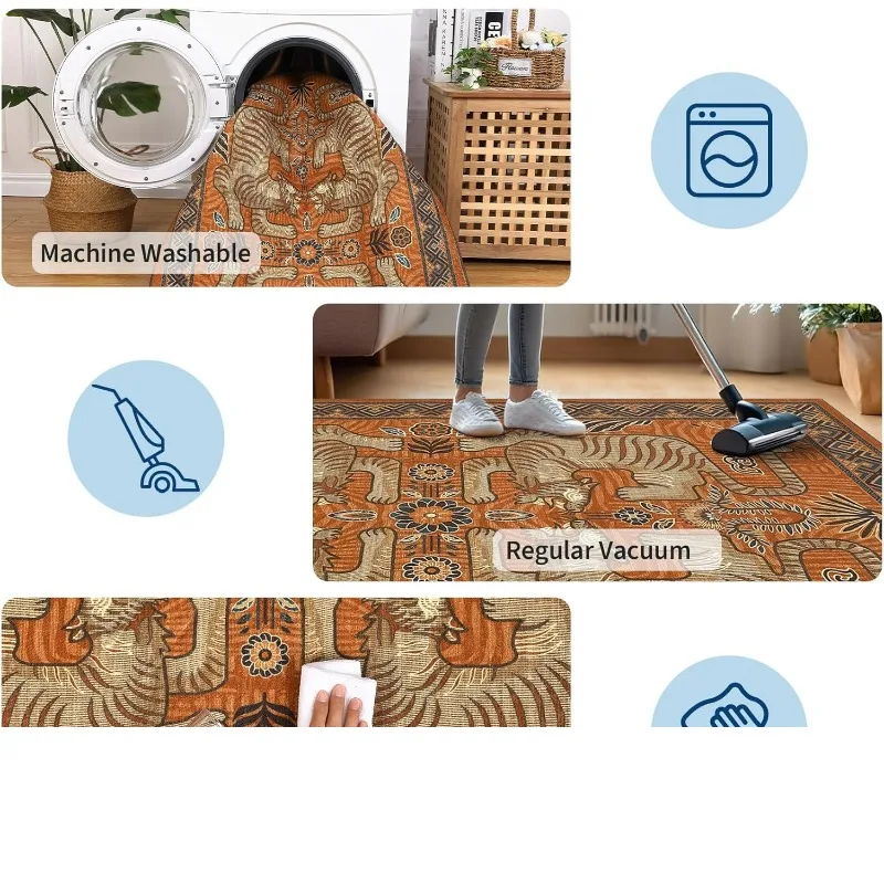 Vintage Tribal Animal Print Living Room Carpet Non-slip Machine Washable Sofa Coffee Table Floor Mat Tibetan Bedroom Soft Rug view 6