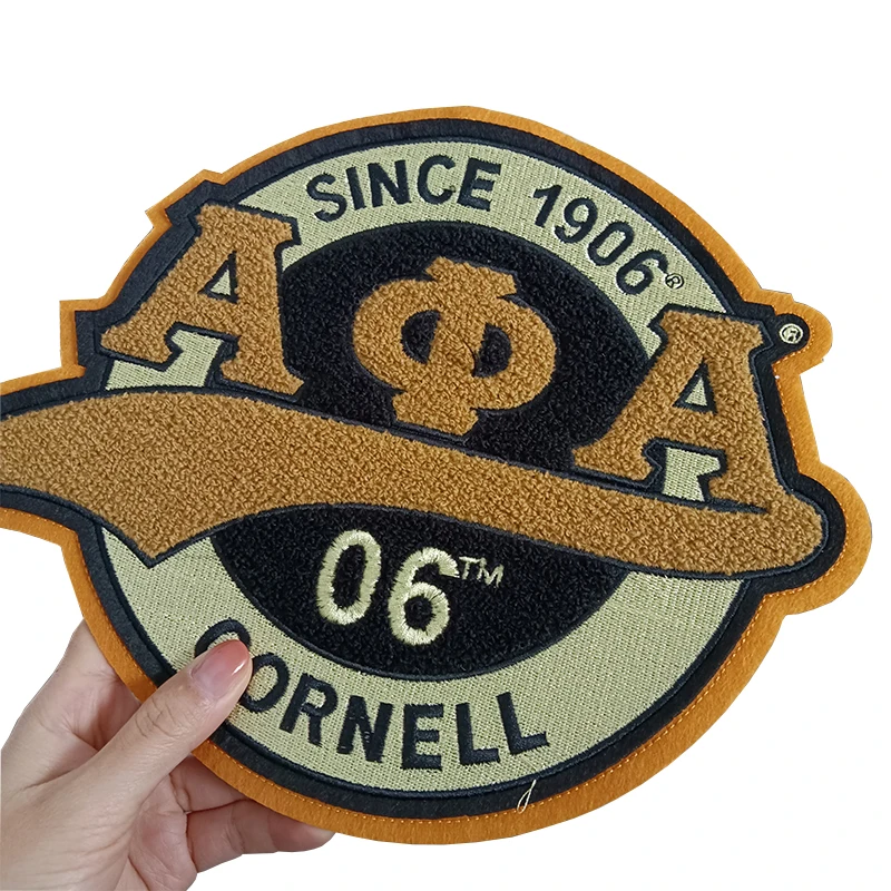 Large Chenille Old Gold and Black Fraternitry Alpha Phi Alpha Round with Tail Greek Number Since 1906 Chenille Patch for Hoodies