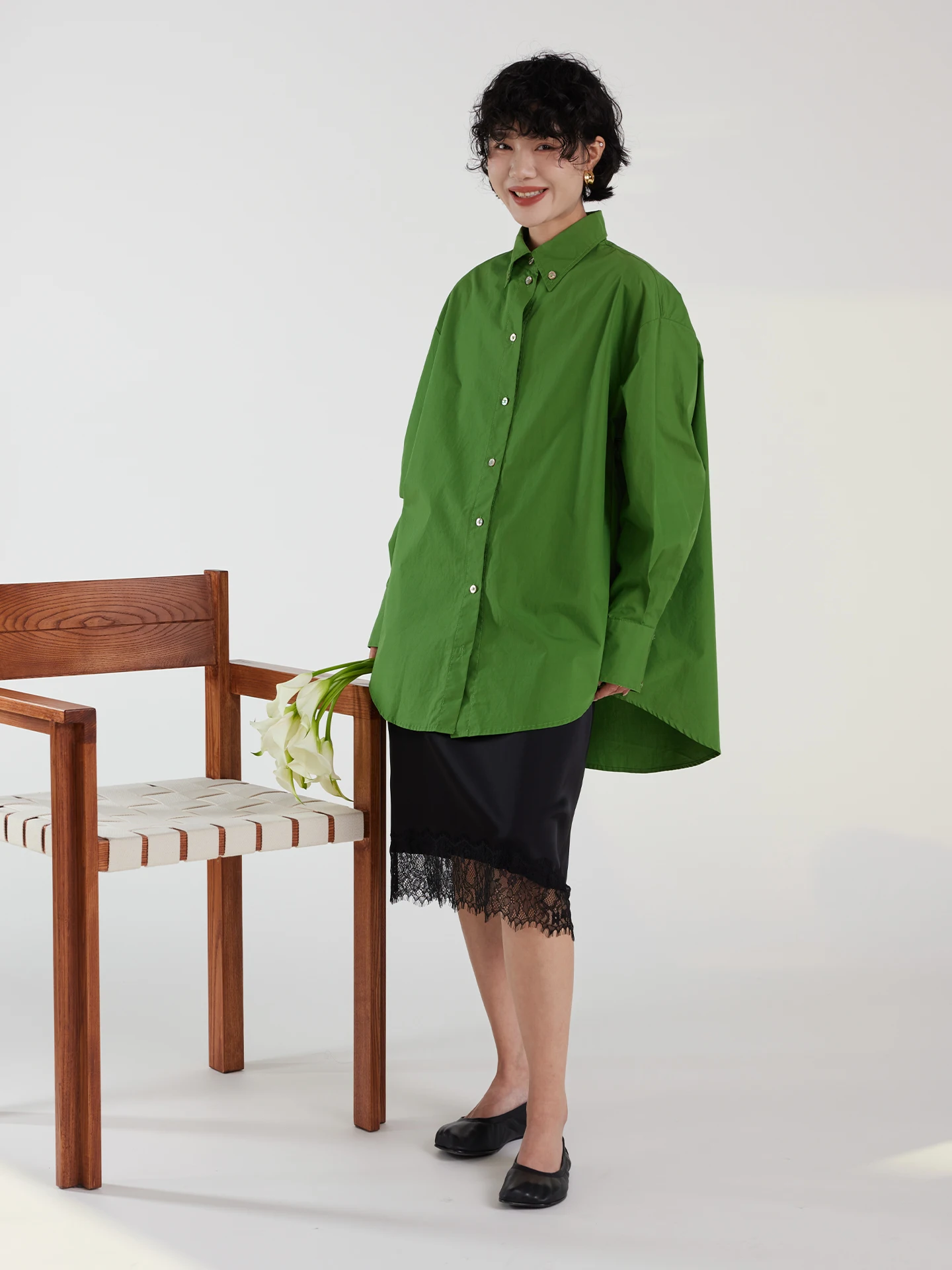 

Loose Long Sleeve Women's Shirt Irregular Hem Design Breathable Cotton Korean Style Lazy Fashion Top by BUUYIE