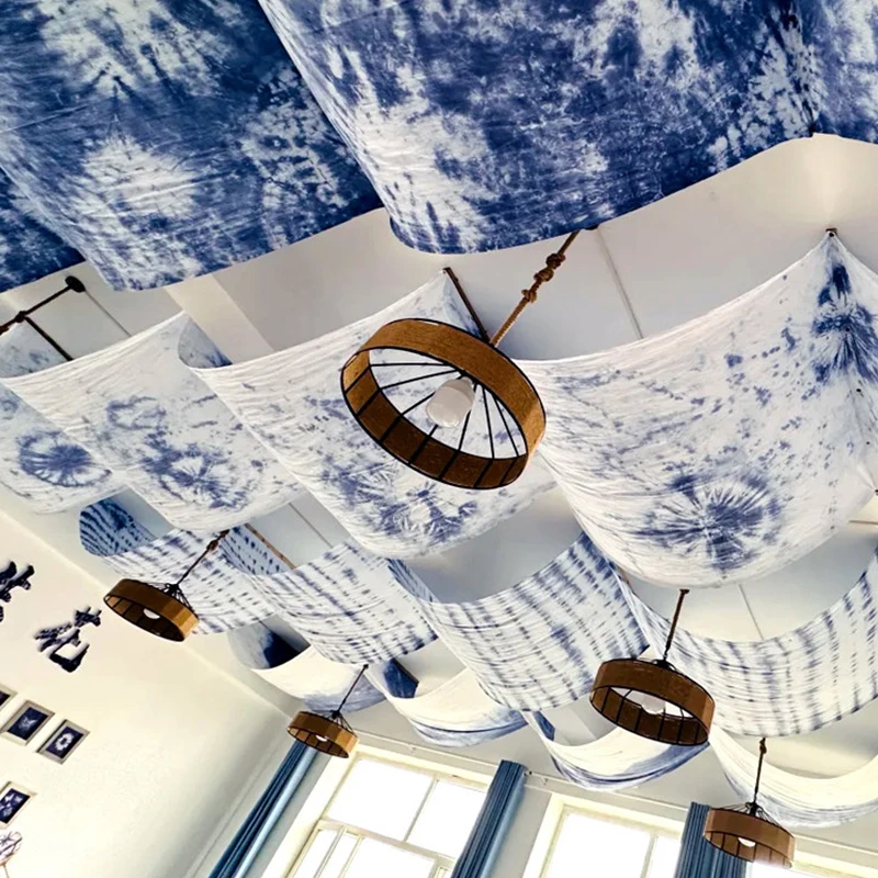 Ethnic Style Tie-dye Background Ceiling Hanging Cloth Partition Curtain Homestay Bar Party Outdoor Background Decor Atmosphere